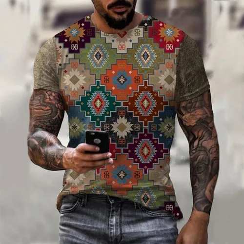 Vista 2 de Camiseta Dashiki grande y alta para hombre, diseño tribal tradicional, diseño de lujo, manga corta, camisa africana a la moda