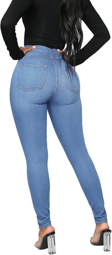 Vista 70 de KUNMI - Pantalones de mezclilla clásicos de cintura alta para mujer, elásticos, con efecto de levantamiento de glúteos, ajustados