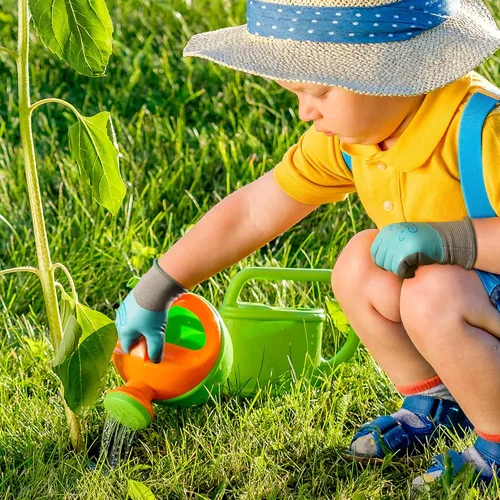 Vista 8 de COOLJOB 2 pares de guantes de jardinería impermeables para niños de 2 a 4 años, revestimiento de goma antideslizante de doble capa, guantes
