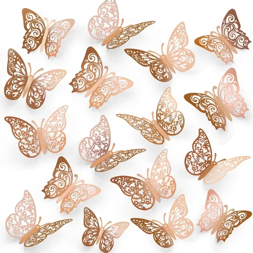 Vista 17 de 72 decoraciones de mariposa negra, 3 tamaños, 3 estilos, decoración de pared 3D para fiestas, cumpleaños y manualidades Butterfly Party