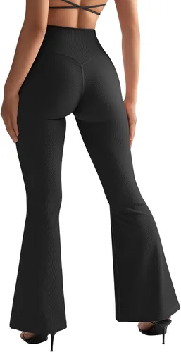 Vista 3 de MOOSLOVER Pantalones de yoga acanalados para mujer, con corte de bota, cintura alta, acampanados, leggings de entrenamiento
