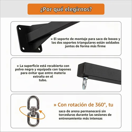Vista 6 de Soporte de pared para saco de boxeo pesado, soporte de bolsa de boxeo resistente, soporte de montaje para saco de boxeo para entrenamiento de Muay