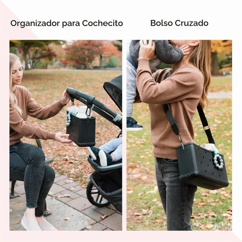 Vista 7 de Stroll Pouch - Organizador de cochecito de bebé de EVA impermeable con correa para el hombro, personalizable como una bolsa Bogg, organizador