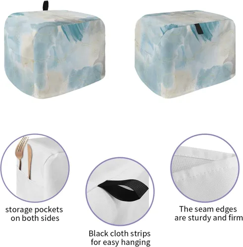 Vista 2 de Cubierta para tostadora de mármol verde azulado degradado de 2 rebanadas, protección para electrodomésticos de cocina pequeños con bucle, diseño