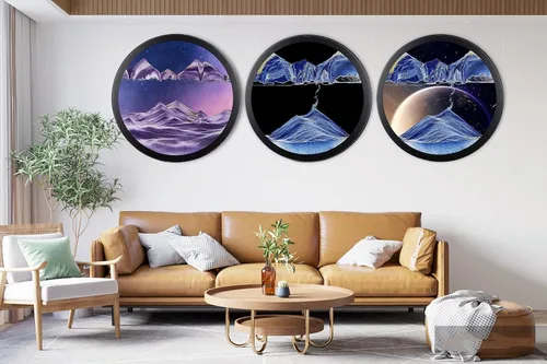 Vista 3 de Decoración artística de arena móvil de 17.3 pulgadas, pintura 3D giratoria de 360 grados, arte de pared de vidrio, decoración de sala de estar