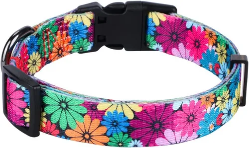 Vista 2 de Collar de perro para perros pequeños con patrón floral para hembras y perros, talla S