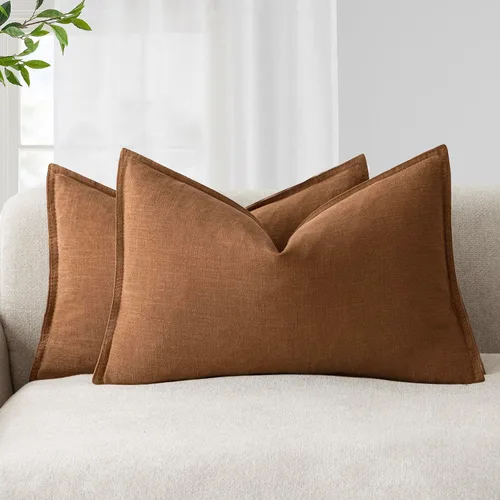 Vista 90 de Foindtower Juego de 2, Fundas Decorativas de Almohada de Lino Sólido Suaves Fundas de Cojín Europeo de Acento Estilo Granja Neutral para Silla Sofá