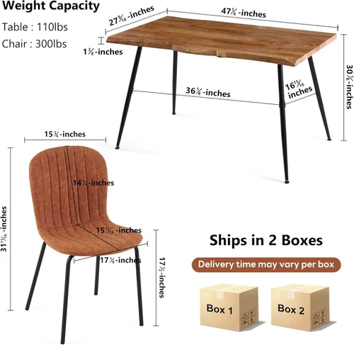 Vista 3 de Juego de mesa de comedor para 4, moderno juego de mesa de cocina de 5 piezas, mesa de comedor rectangular de 47 pulgadas y sillas vintage de piel