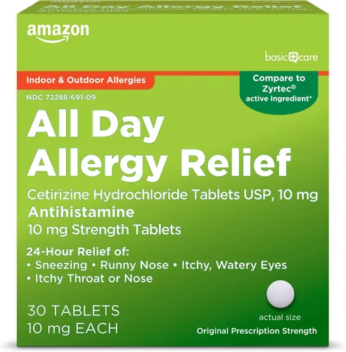 Vista 9 de Amazon Basic Care - Pastillas All Day Allergy de 10 mg de diclorhidrato de cetirizina, antihistamínico, 365 comprimidos