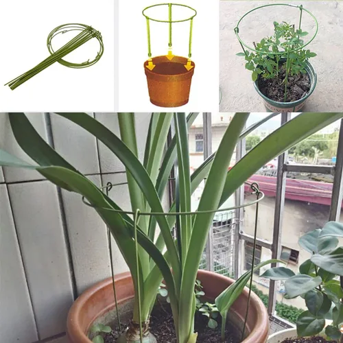 Vista 4 de Hanobo Paquete de 5 anillos de soporte para plantas de jardín para plantas en maceta, 6 pulgadas de ancho x 11 pulgadas de alto, 3 patas