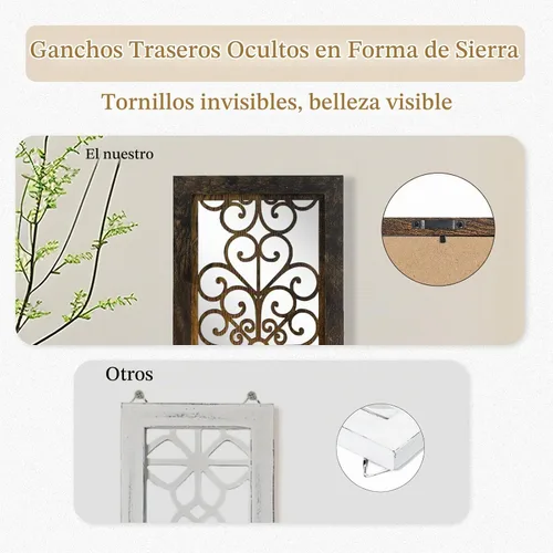 Vista 6 de Juego de 2 candelabros de pared con diseño de desplazamiento Portavelas de pared envejecida de madera tallada, sostiene velas de pilar o jarrones