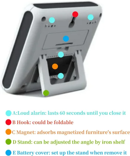 Vista 3 de Reloj digital magnético genérico para cocina - Temporizador con alarma, 12/24 horas, pantalla grande, alarma fuerte y imán potente - Cuenta hacia