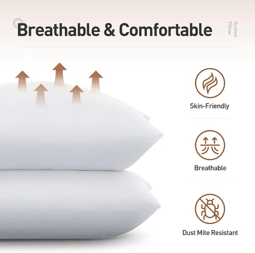 Vista 3 de Acanva Juego de 2 almohadas de cama de la colección de hotel, insertos suaves de lujo para dormir, transpirables y cómodos para los que duermen