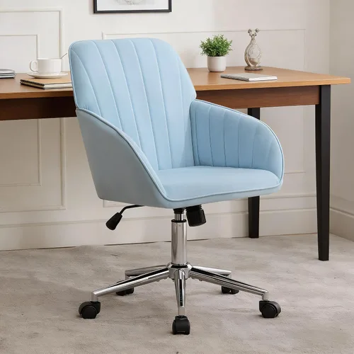 Vista 24 de Silla de escritorio de oficina en casa, cómoda silla de computadora de terciopelo con asiento de respaldo, 300 libras de altura ajustable ergonómica