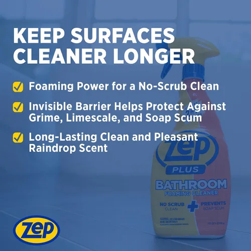 Vista 8 de Zep Plus - Limpiador espumoso para baño - 32 onzas (caja de 12) - R54012 - Mantén tu baño limpio + protege contra la futura acumulación de jabón