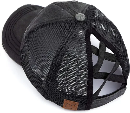 Vista 3 de Funky Junque - Gorra para mujer entrecruzada diseño desgastado se puede usar con coleta o chongo