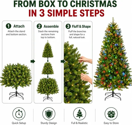 Vista 6 de Avatar Controls 6FT Smart Pre-Lit Christmas Tree, 270 RGB LEDs Árbol de Navidad artificial, 920 puntas de PVC, más de 100 escenas, colores de Verde