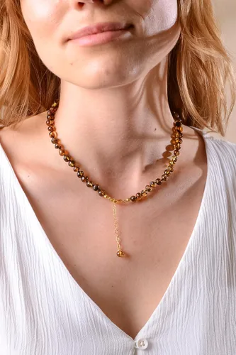 Vista 11 de Collar de ámbar para mujer con cierre de plata chapada en oro de 18 quilates, 19 pulgadas con extensor de 2 pulgadas, hecho a mano con cuentas
