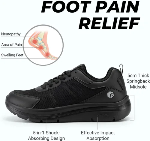 Vista 6 de FitVille Zapatos de caminar para hombre, de ancho ancho, con amortiguación máxima, ligeros, zapatos casuales para alivio de la fascitis plantar