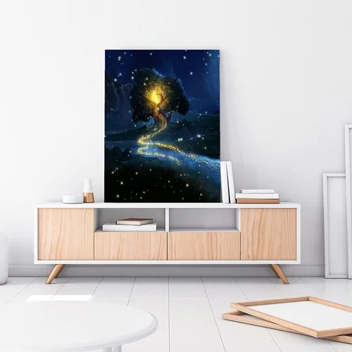 Vista 3 de Póster de gran árbol rodeado de luciérnagas, impresión en lienzo giclée para decoración del hogar, habitación, oficina, regalos con o sin marco
