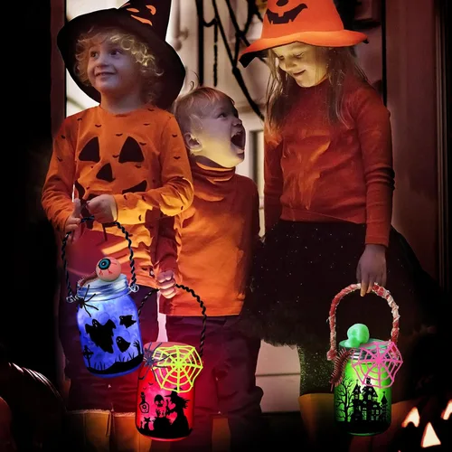 Vista 3 de OCHIDO Actividades de manualidades de Halloween para niños, paquete de 6 tarros de cristal para actividades artísticas escolares, suministros