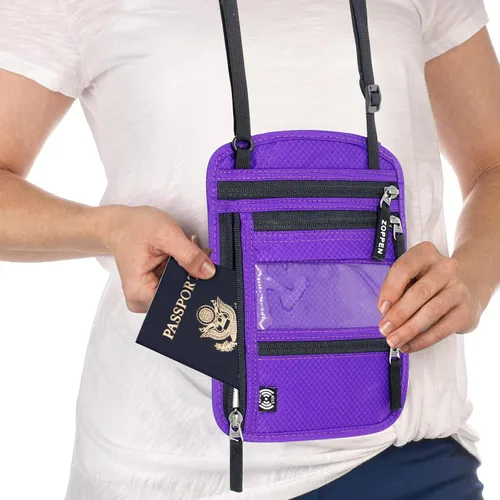 Vista 4 de ZOPPEN Funda para pasaporte, cartera para el cuello, funda para pasaporte, organizador de documentos de viaje, combo de portatarjetas de pasaporte