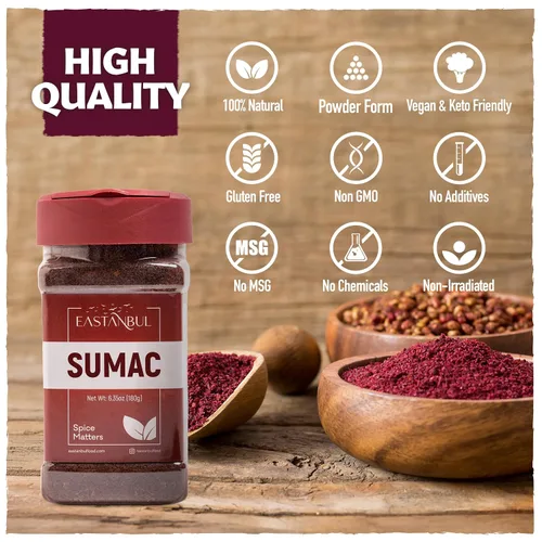 Vista 8 de Eastanbul Sumac Spice, 6.4 onzas, zumaco molido, condimento de especias turcas Fresh Farm para platos mediterráneos y platos de Oriente Medio, polvo