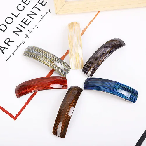 Vista 6 de 6 pasadores de pelo acrílicos retro para mujer, con hilo dorado, rayas grandes, francesas, automáticas, pasadores para cabello grueso, pinzas