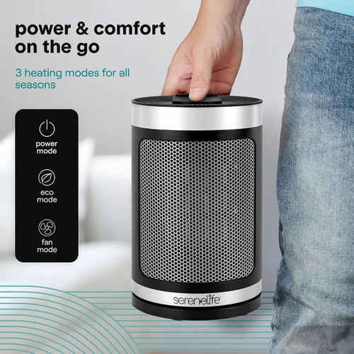 Vista 6 de SereneLife Calentador de espacio inteligente: calentador eléctrico para interiores de 1500 W con termostato, control remoto, temporizador de 12