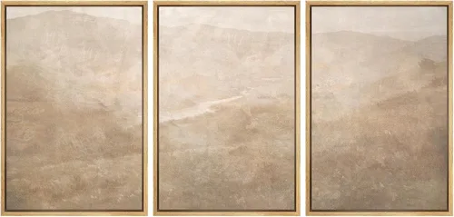 Vista 34 de SIGNFORD - Set de obras de arte en lienzo enmarcado para pared, ilustraciones abstractas de neblina del desierto en tonos neutros beige y marrón