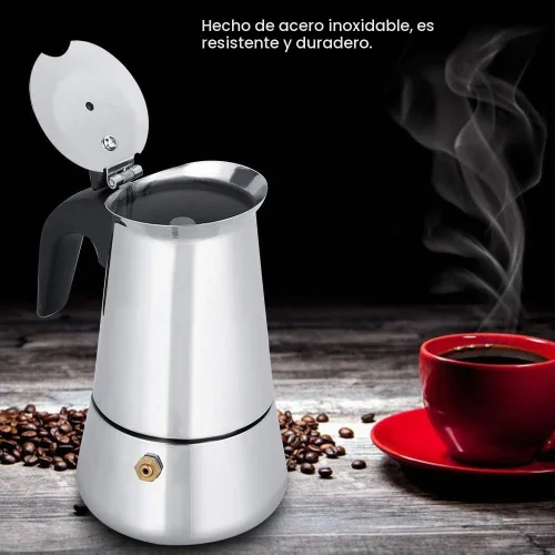 Vista 4 de Cafetera de café expreso, cafetera portátil de acero inoxidable, cafetera expreso, clásica para el hogar, la oficina (3.3 fl oz)