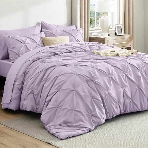 Vista 37 de Bedsure - Juego de edredón tamaño individual gris - Ropa de cama tamaño individual en una bolsa de 5 piezas, juego de cama Pintuck GentleSoft™