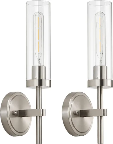 Vista 12 de Juego de 2 apliques de pared de níquel cepillado que funcionan con pilas, iluminación de pared inalámbrica recargable con control remoto, luces