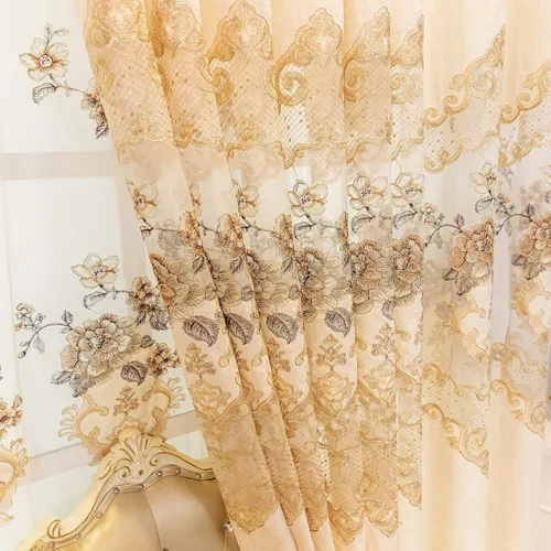 Vista 9 de ELKCA Cortina de Chenille Bordada Beige de Estilo Europeo para Sala de Estar, Elegantes Cortinas Florales de Chenille para Dormitorio, Parte