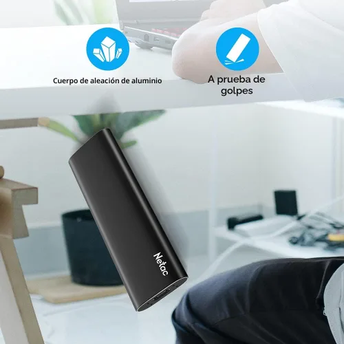 Vista 6 de Netac 250GB SSD portátil USB 3.2 Gen 2 (10 Gbps, Type-C) Disco duro externo de estado sólido, delgado, portátil para almacenamiento