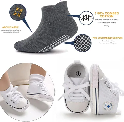 Vista 4 de eitwo Zapatos de lona suave unisex para bebés y niñas, ligeros y antideslizantes para recién nacidos y niños pequeños