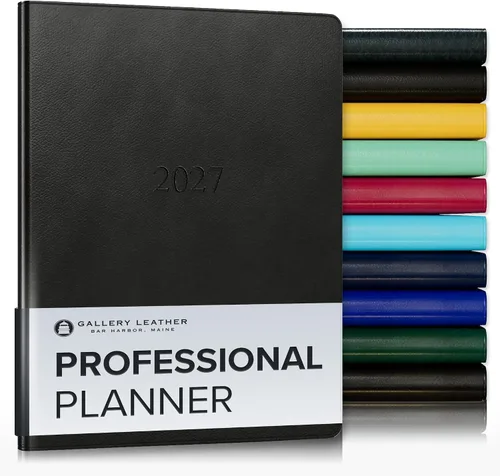 Vista 24 de Gallery Leather Professional Weekly Monthly Planner 2027, Elegantly Bound Calendar Planner and Notebook with Stylish Gold-Gilded Page Edges, 12