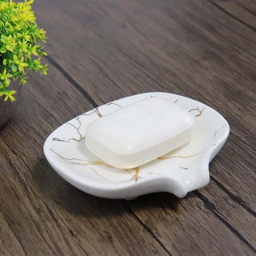 Vista 6 de Jabonera de cerámica con textura de mármol dorado, jabonera autodrenante, ranura de cascada, accesorios de baño para baño, cocina, mostrador de bar.