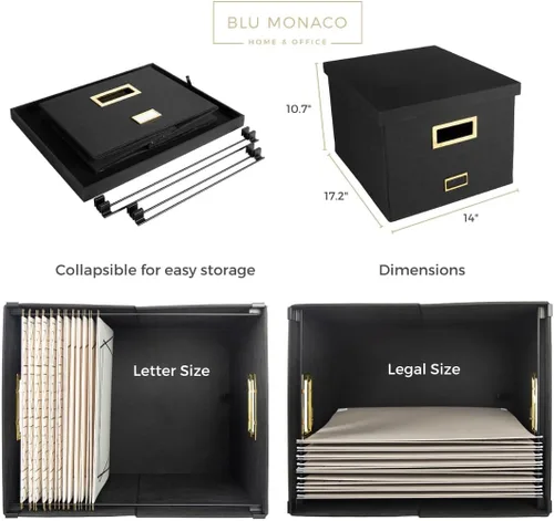 Vista 6 de BLU MONACO Caja organizadora de archivos colgante de escritorio con tapa Organizador de archivos colgantes para escritorio con almacenamiento