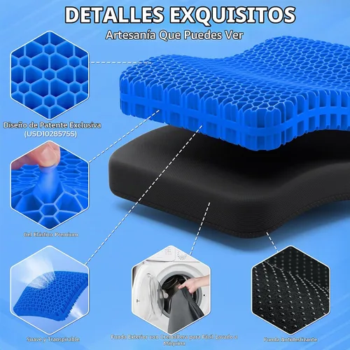 Vista 4 de TushGuard Cojín de asiento de gel para estar sentado durante mucho tiempo Negro y azul