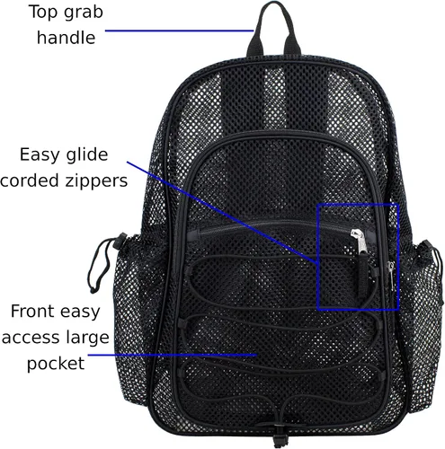 Vista 4 de Eastsport Mochila de malla semitransparente XL con cómodas correas acolchadas y elástico ajustable, Negro -, Mochilas Daypack