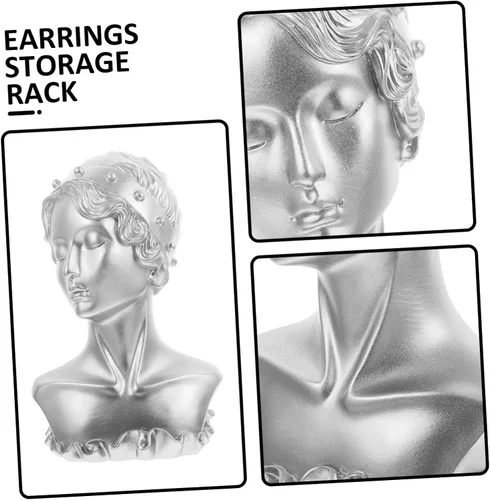 Vista 8 de STOBAZA Adornos de retrato de joyería, decoración del hogar, joyería para mujer, aretes, figuras tribales, aretes, exhibición, collar, cadena, busto
