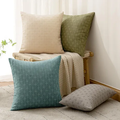 Vista 218 de MIULEE - Juego de 2 fundas de almohada decorativas de lino de arpillera navideñas, modernas, estilo campestre, rústicas, tejidas, con textura