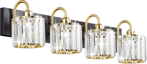 Vista 20 de Luz de tocador de baño dorada - Accesorio de luz de baño de cristal sobre espejo