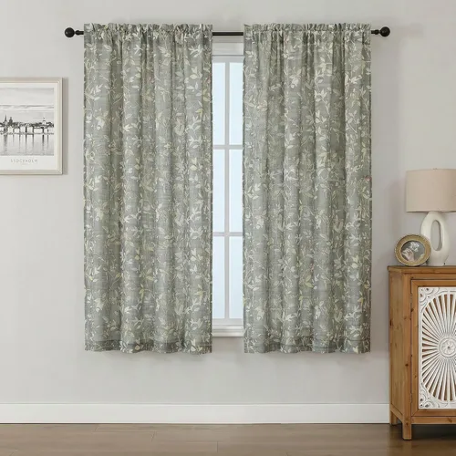 Vista 10 de Chyhomenyc Cortinas de mezcla de lino de 63 pulgadas de largo, 2 paneles de cortina con estampado floral filtrante de luz para sala de estar