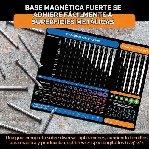 Vista 4 de Tabla de tamaños de tornillos magnéticos Guía completa para tornillos de madera y comerciales 8.5 x 10.5 pulgadas Fabricado en EE. UU