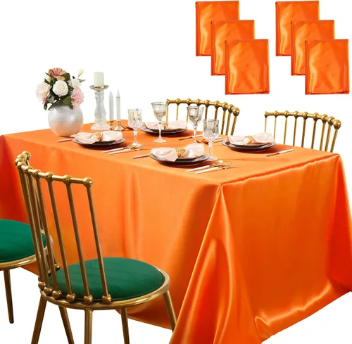 Vista 9 de SiinvdaBZX Paquete de 4 manteles de satén dorado de 108 x 54 pulgadas, manteles de comedor suaves y brillantes para mesa rectangular de 6 pies