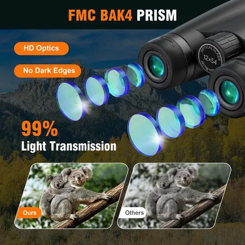 Vista 3 de Binoculares HD de 12x54 para adultos de alta potencia - Binoculares con prisma BAK4 de gran campo visual con visión clara con poca luz - Binoculares