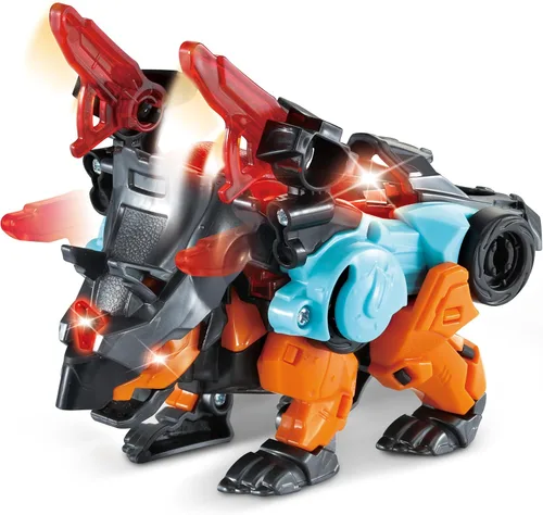 Vista 2 de Vtech Switch & Go Dinos - Combo Triceratops - Figura de juguete de dinosaurio 2 en 1 con efectos Simm, sonido y luz - Incluye tarjeta de datos