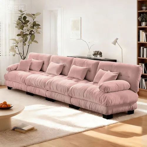 Vista 45 de Reposapiés Otomano Tapizado de Terciopelo con Cojín para Sofá Seccional Sofá 300 libras para Sala de Estar (Beige)